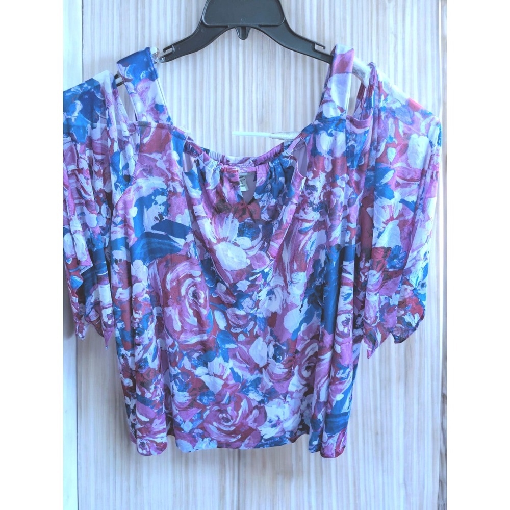 Catherines Petite Plus Size Top 3XWP 3X‎ W P Floral Cold Shoulder Blouse Lined